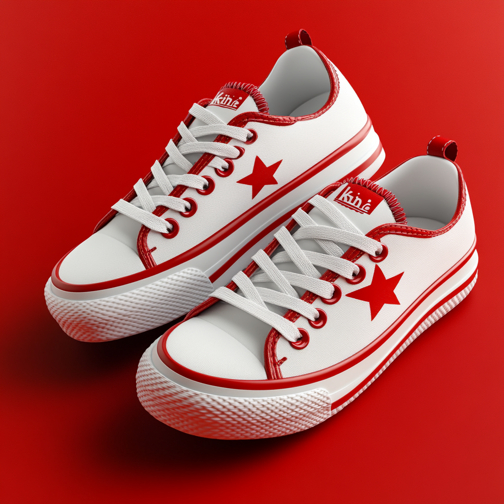 New Kinder shoes in white and red colors.