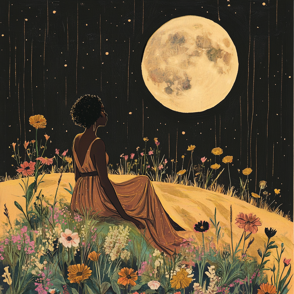 New Moon Tarot Card: Black Woman on Hill