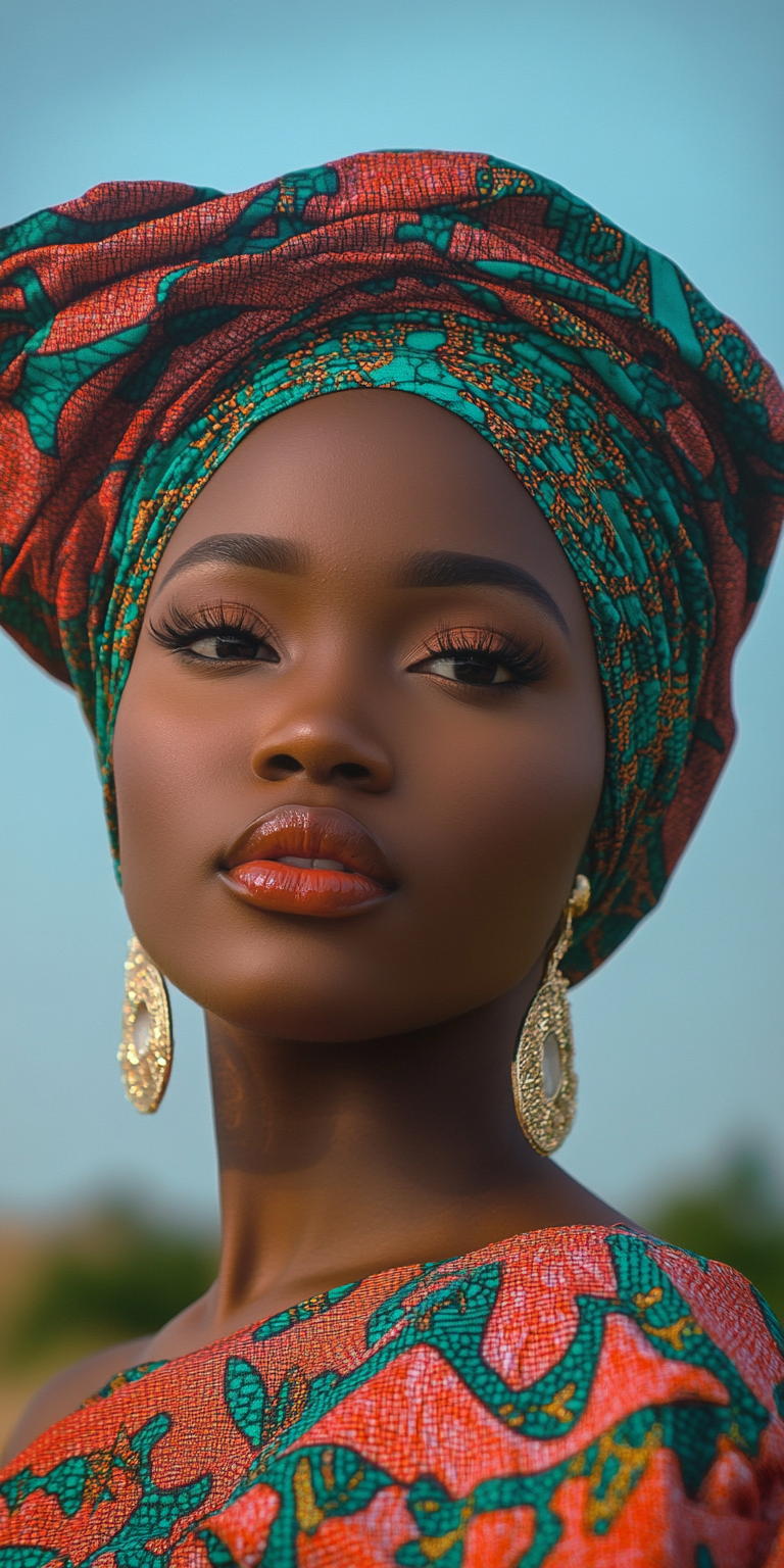 Nigerian Woman in Traditional Clothing Outdoors, Hyper Realistic Portrait, 8K Cinematic Image