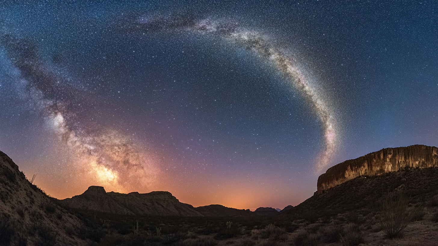 Night sky full of stars, Milky Way, crescent moon.