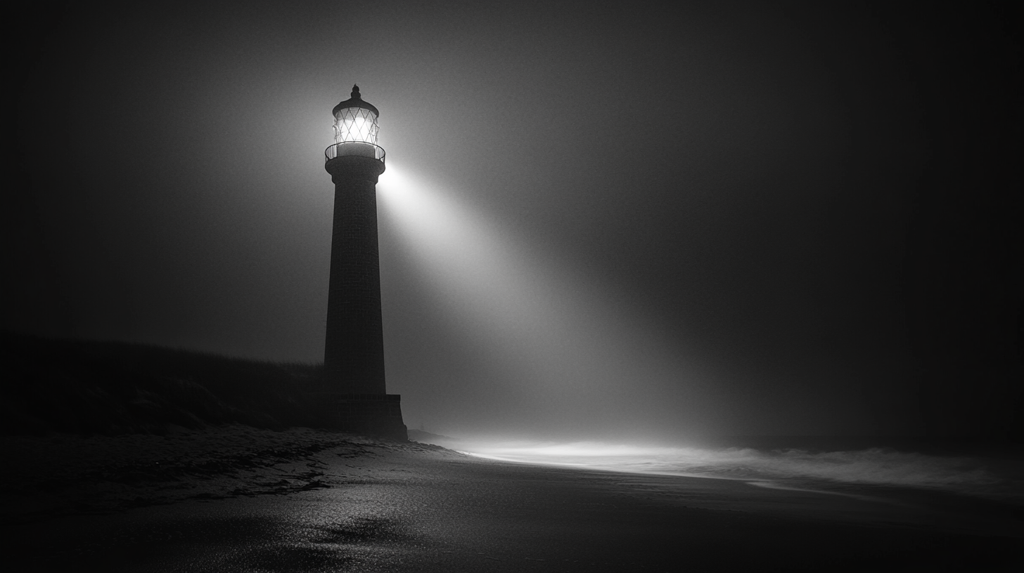 Night-time lighthouse photography, detailed texture, cinematic lighting detail.