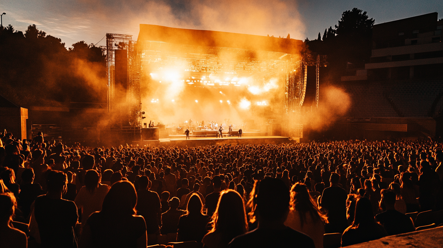 Nighttime Music and Art Festival in Sports Stadium