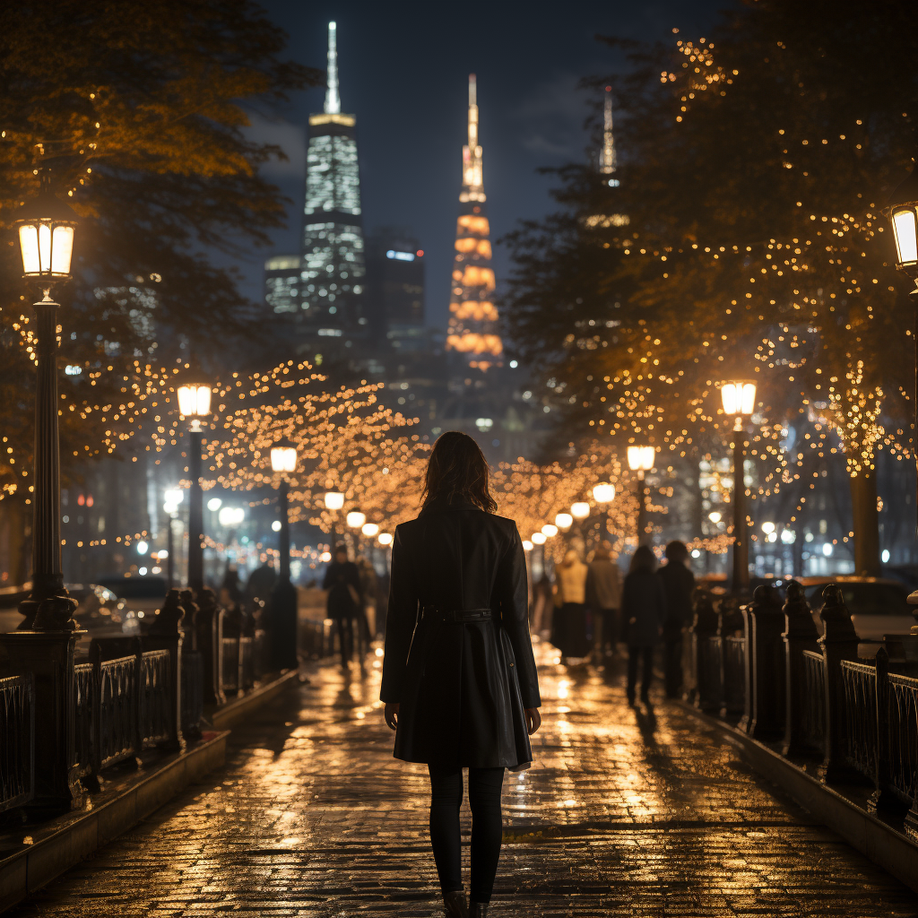 Nighttime Stroll in City Park