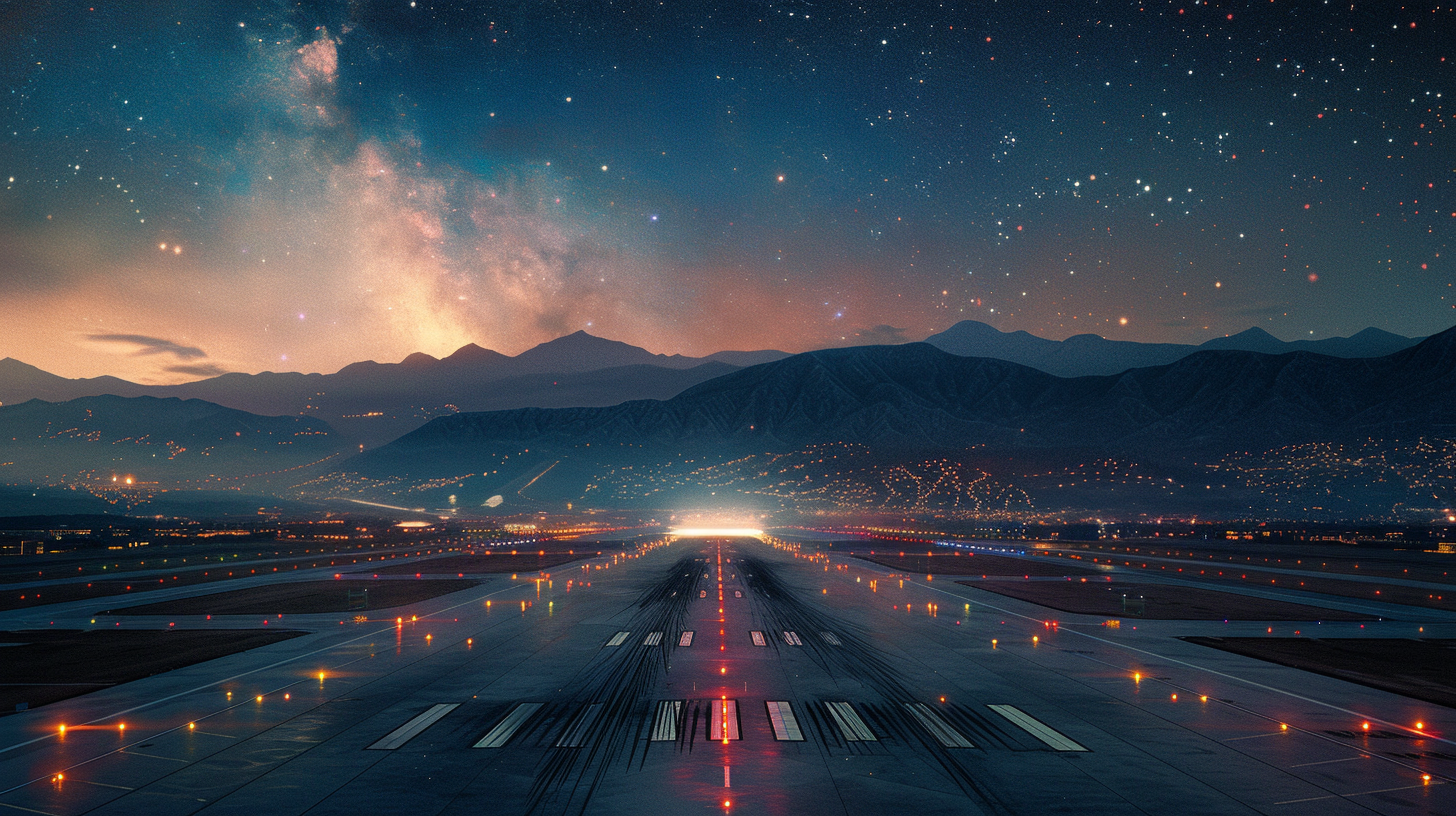 Nighttime view of Mexico airport from control tower