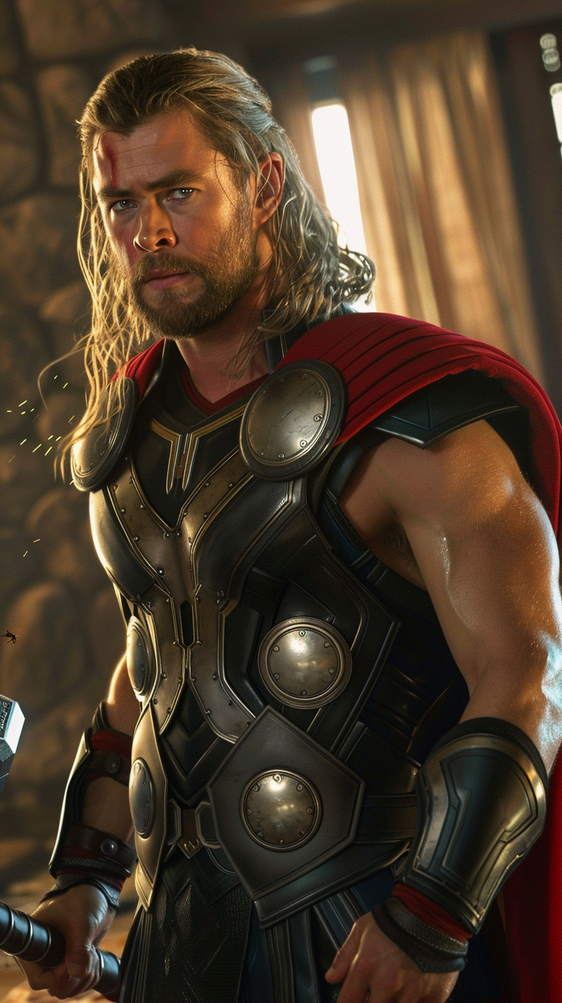 Norse God Thor Swatting Flies at Home