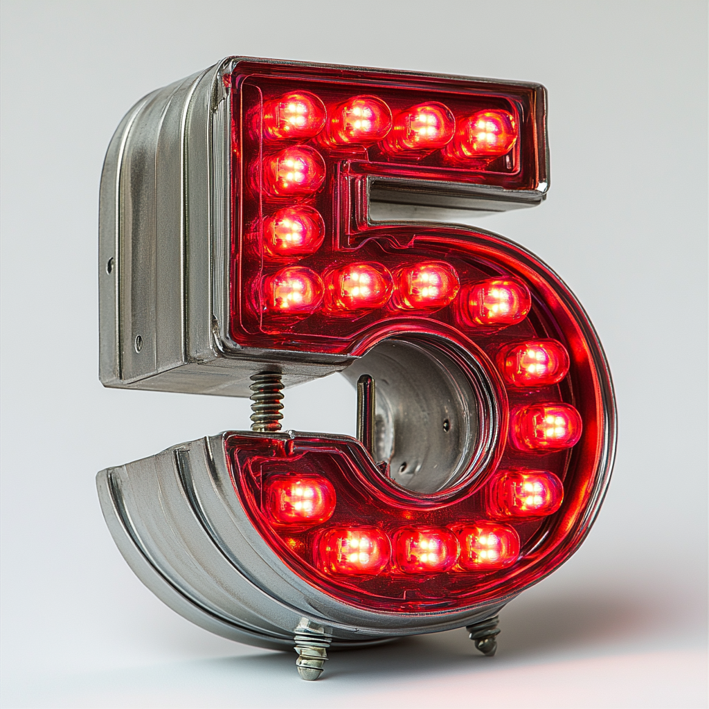 Number 5 on LED display with red segments.