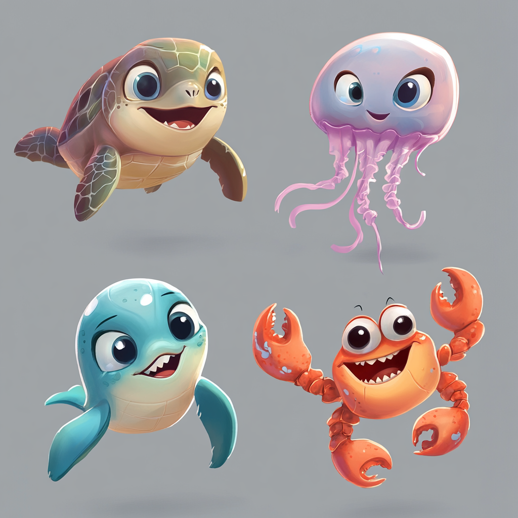 Ocean Friends: Turtle, Dolphin, Jellyfish, Crab Talking Joyfully