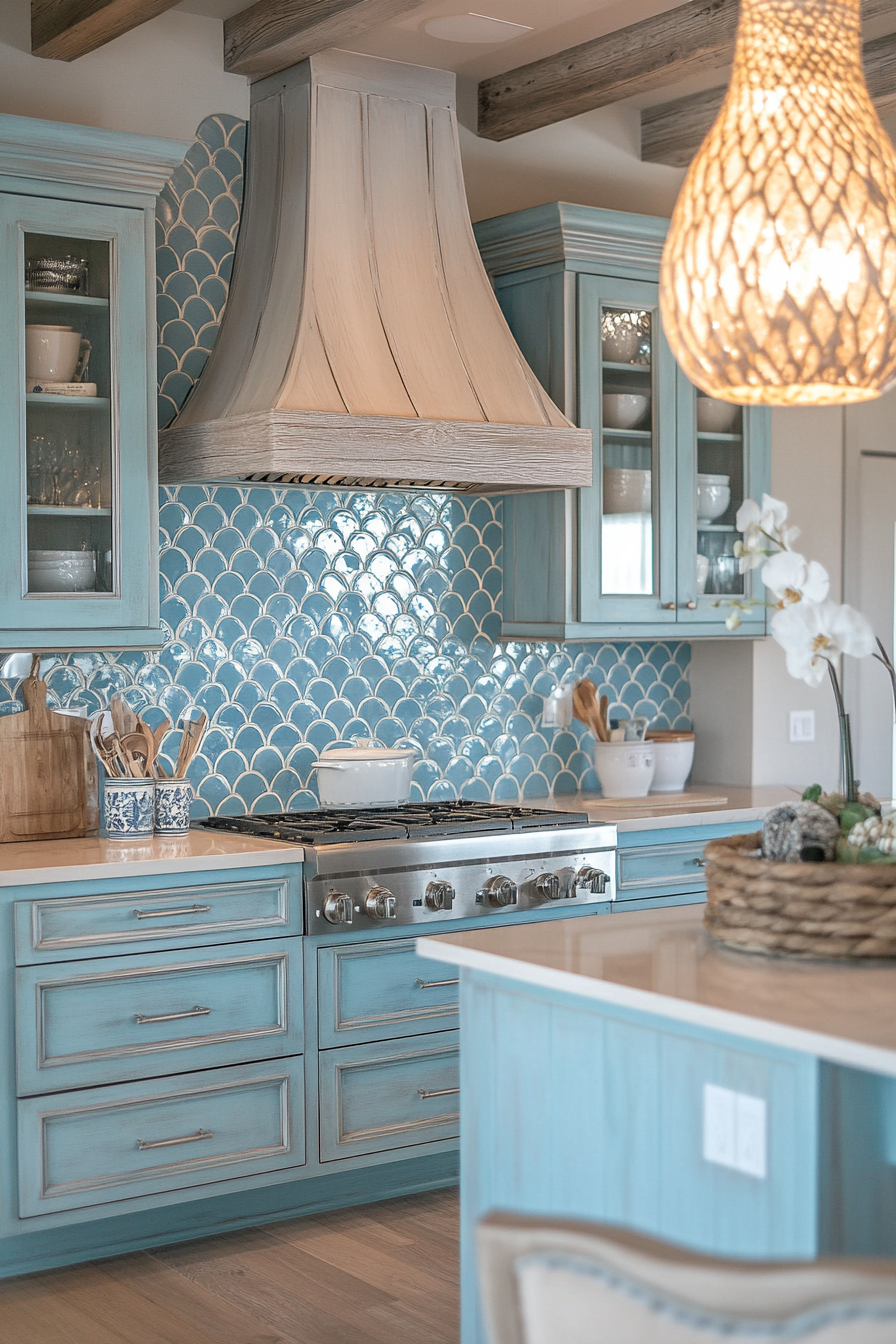 Ocean-Inspired Kitchen Design with Turquoise Cabinets