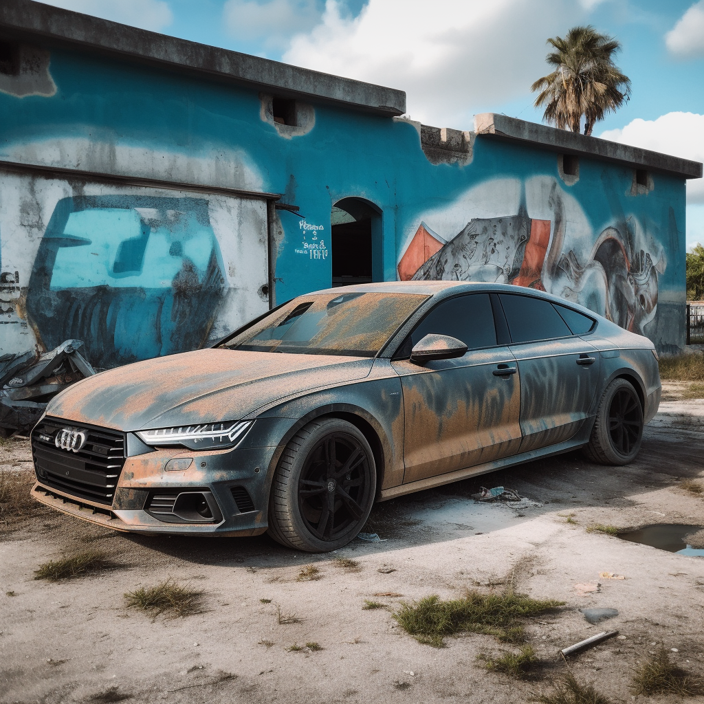 Off road Audi A7 on post apocalyptic Miami Beach.