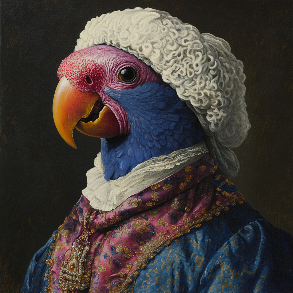 Oil painting portrait of human with parrot head