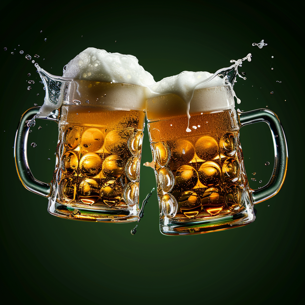 Oktoberfest Beer Mugs Toasting on Green Background