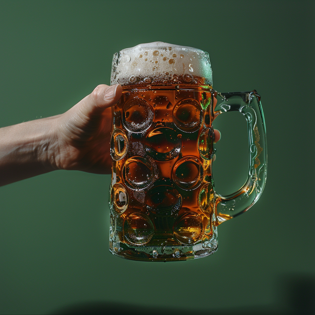 Oktoberfest beer mug on cold ground, woman's hand