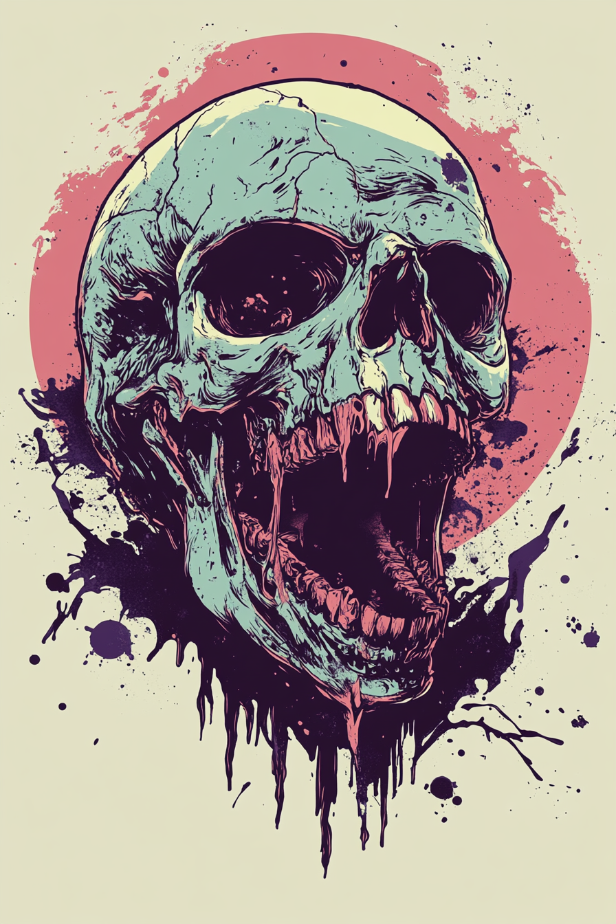 Old, dirty ghoul in synthwave style t-shirt graphic.