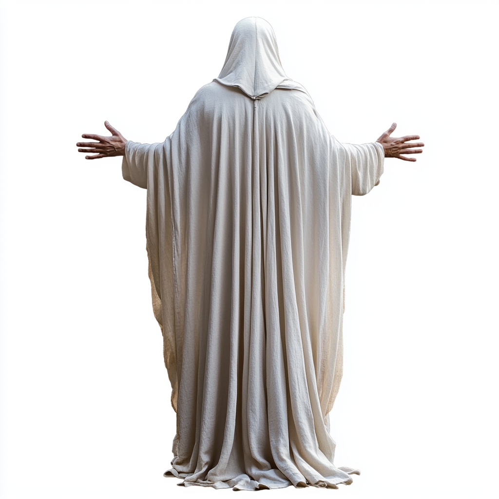 Old Testament Priest silhouette in white robe, isolated.