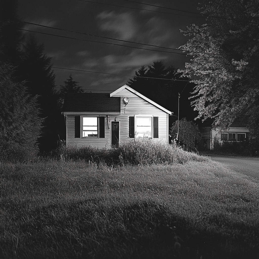 Old house at night, nostalgic film image