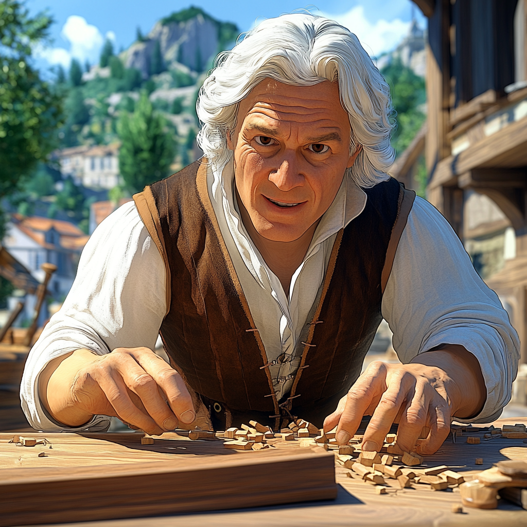 Old man thrilled by discovery in wood workshop.