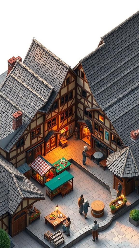 Old medieval market in Pixar-style 3D view