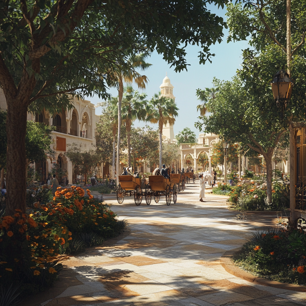 Old town Abu Dhabi in the 1900s, sunny summer.