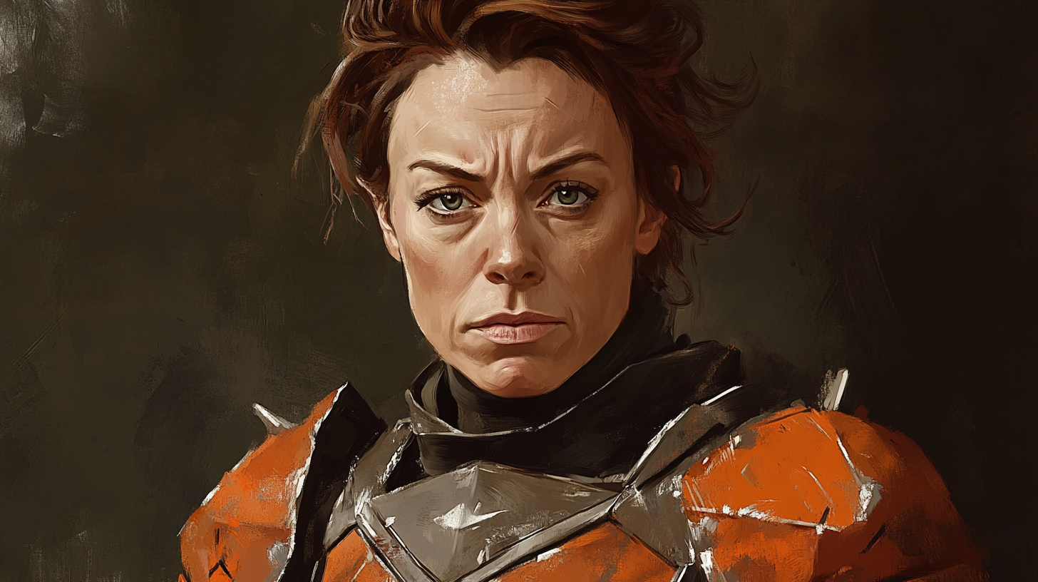 Olivia Coleman as grumpy DND paladin in armor