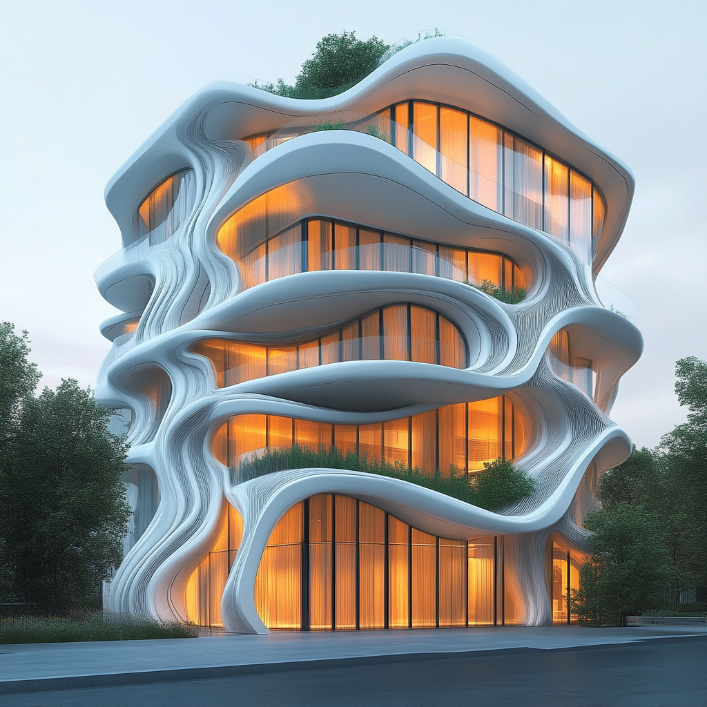 Organic Flow: Modern Building with Fluid Wave Design