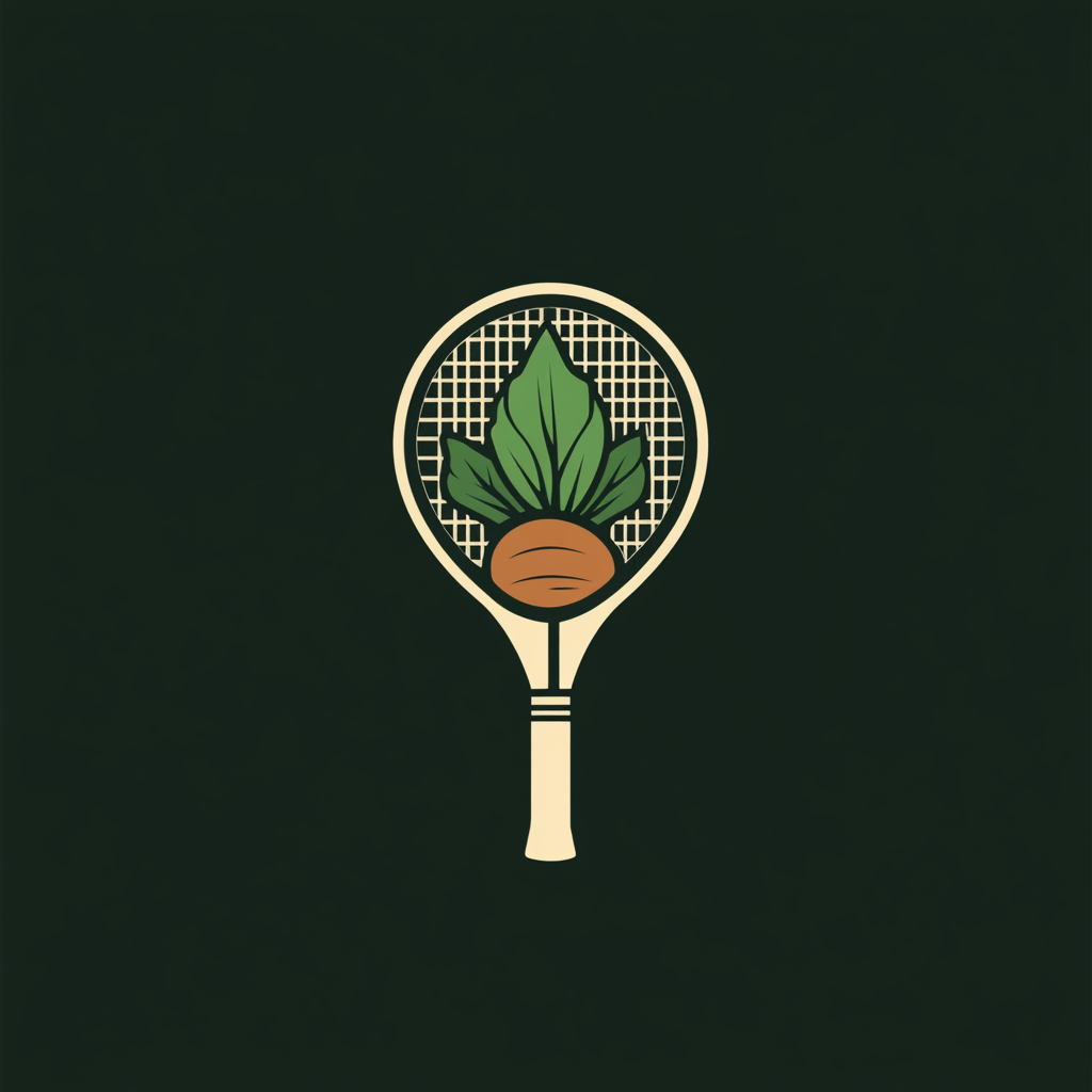 Organic badminton team logo with veggie shuttlecock.