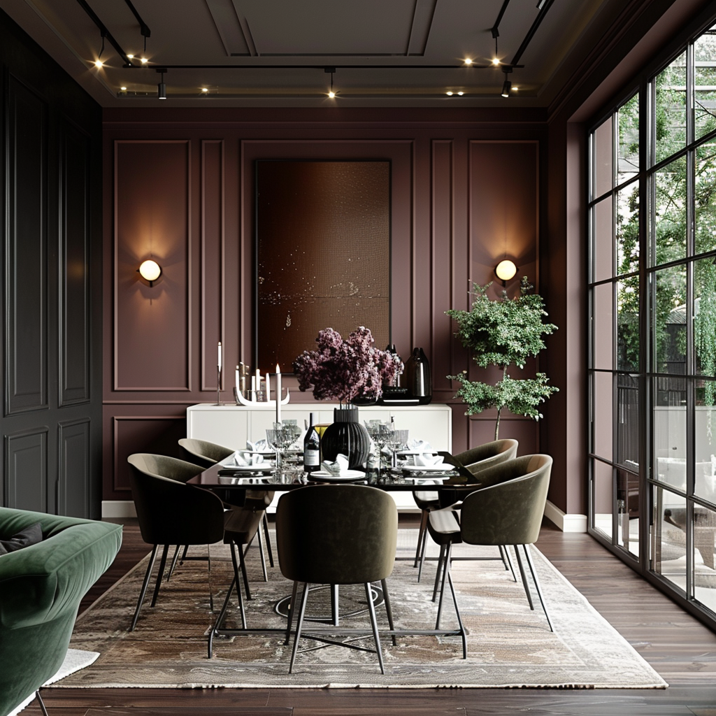 Organic dining room with modern luxury accents and decor.