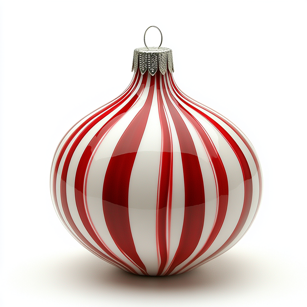 Ornament onion bulb with matte red stripes.