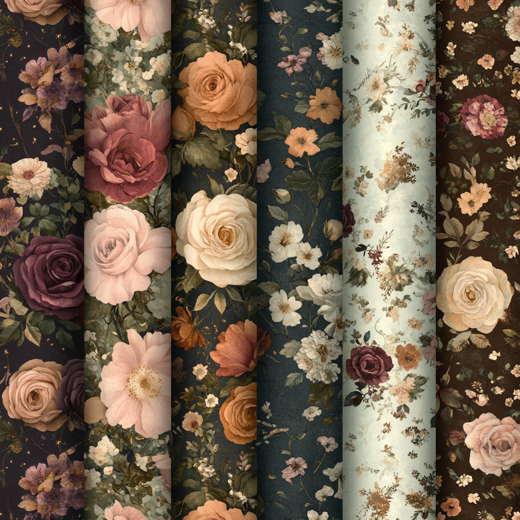 Ornate Floral Pattern in Soft Pastels and Deep Tones