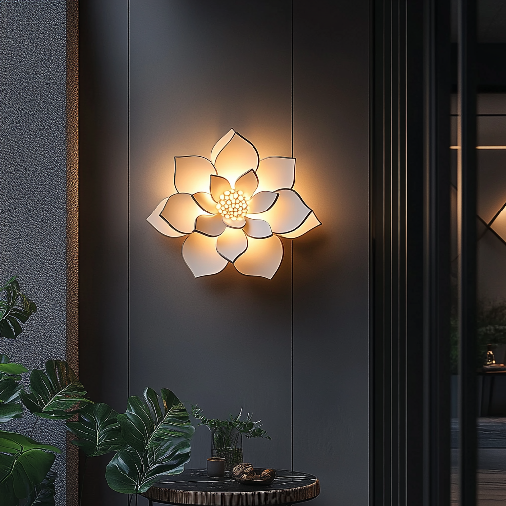 Outdoor wall lamp design imitates Magnolia flower shape.