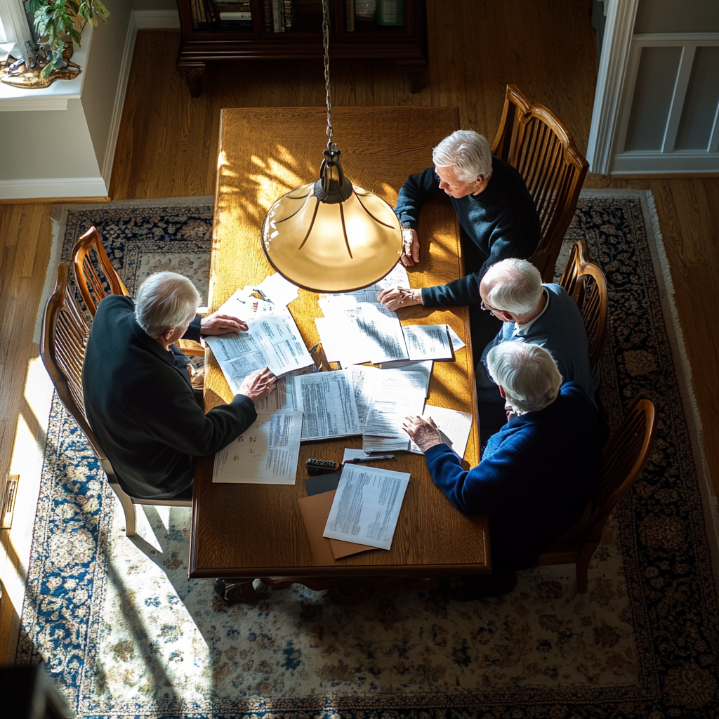 Overhead Shot of Family Reviewing Legal Papers