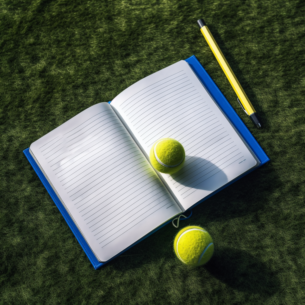 Overhead Shot: Tennis Balls, Notebook on Padel Court