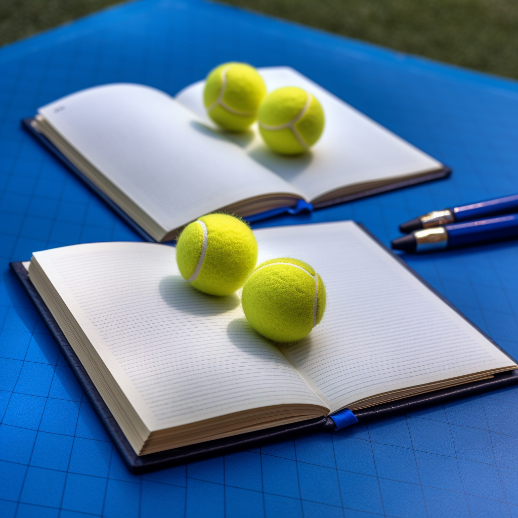 Overhead Tennis Balls & Notebook on Blue Padel Court