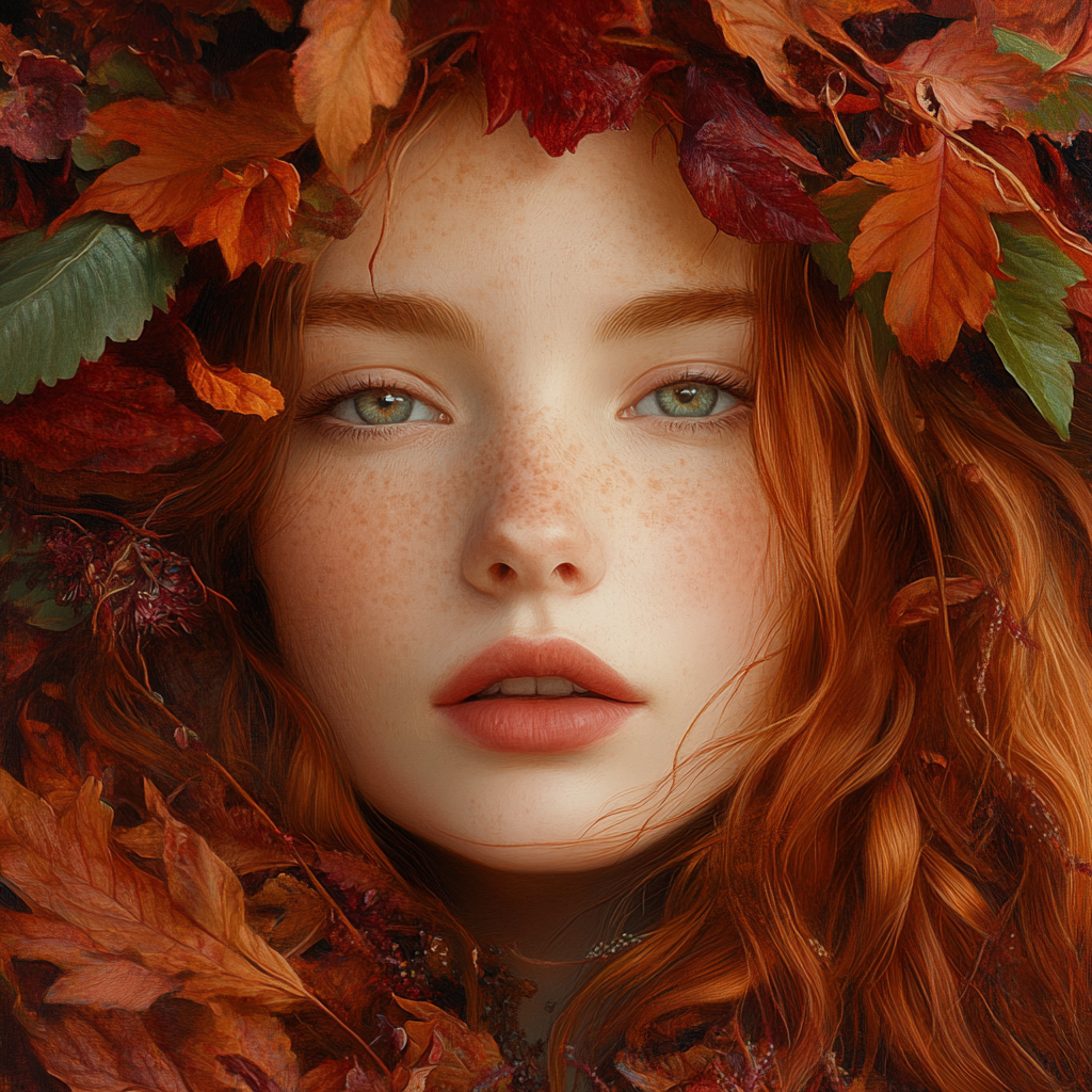 Painting in Pre-Raphaelite style: September essence in rich, saturated colors.