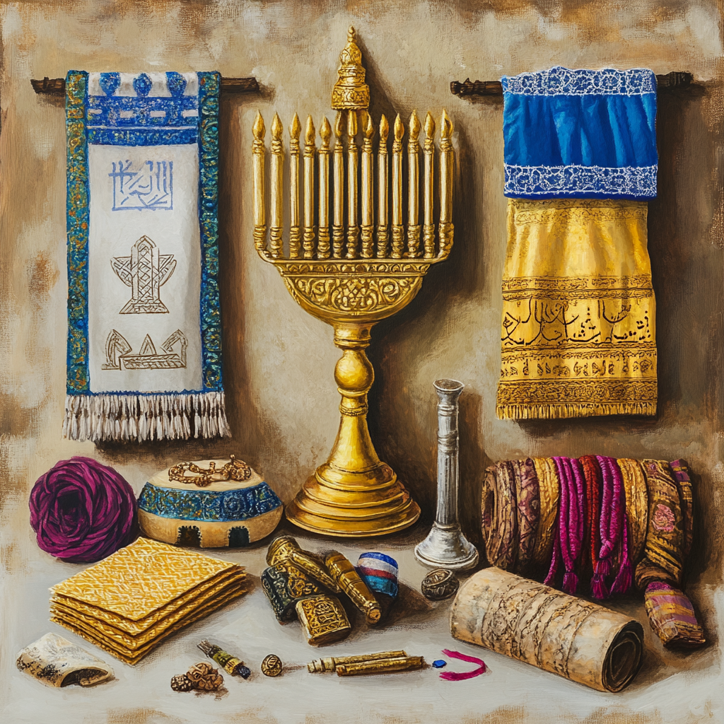 Paintings of Jewish sacred objects in Disney style.