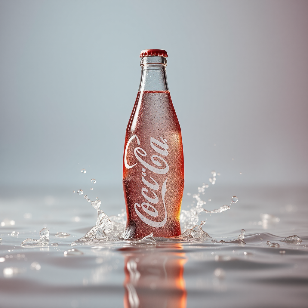 Pale Coca-Cola bottle with bubbles in water