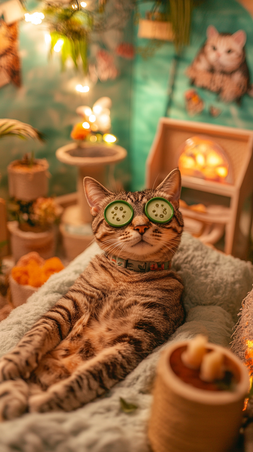 Pampered Tabby Cat Enjoys Relaxing Spa Day