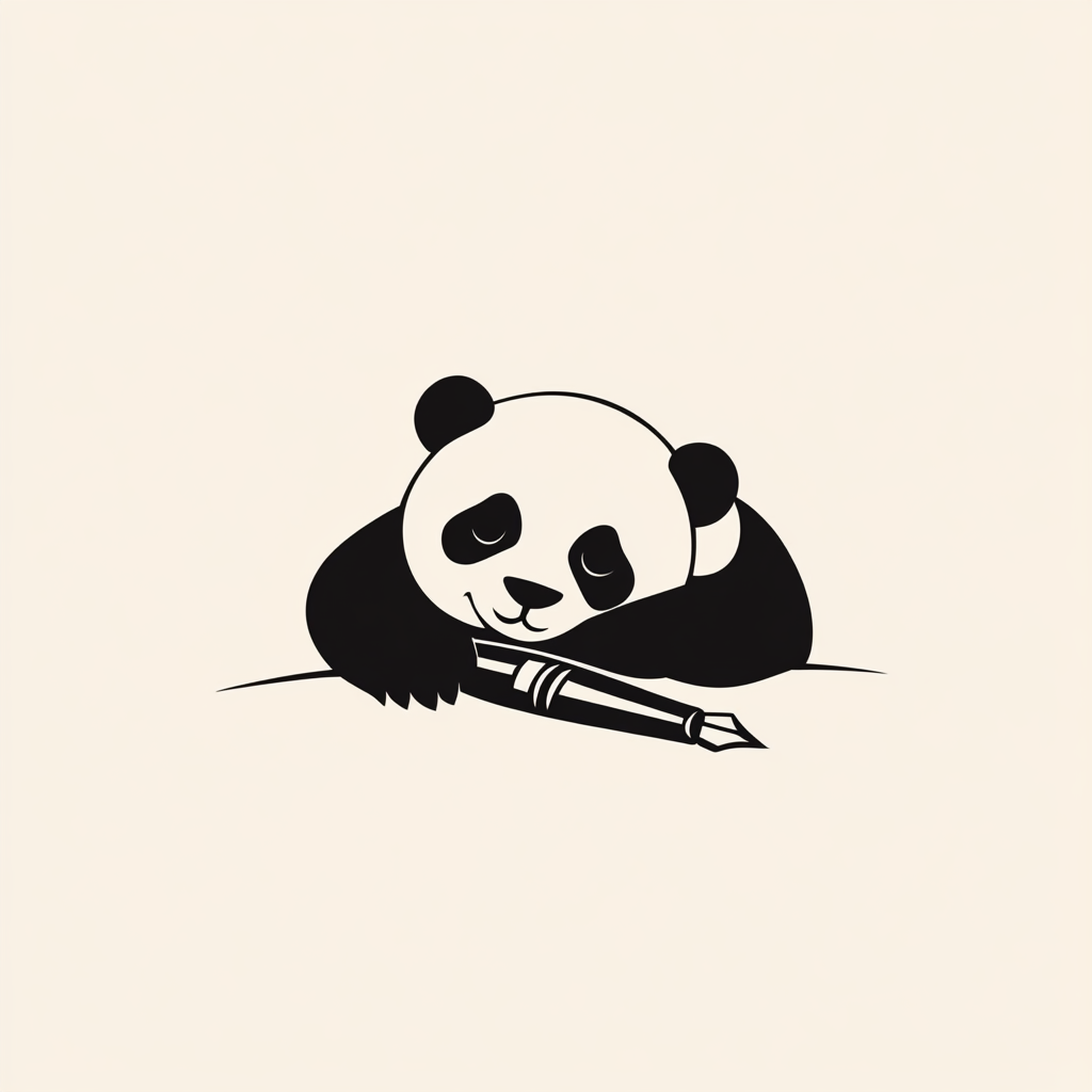 Panda writing with ink in minimalist style logo.