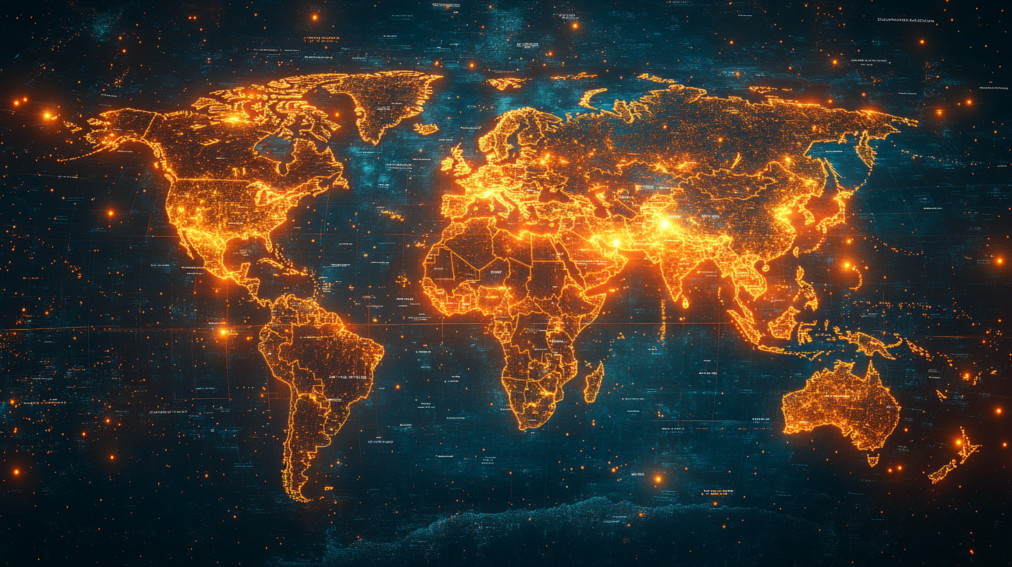 Partnership map with interactive pins in key regions.