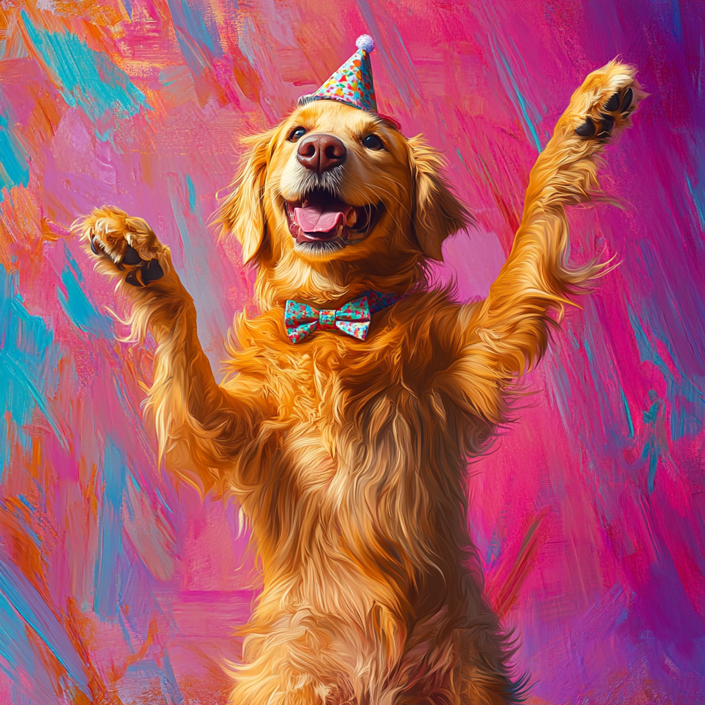 Party Pup: Golden Retriever Celebrating in Festive Setting