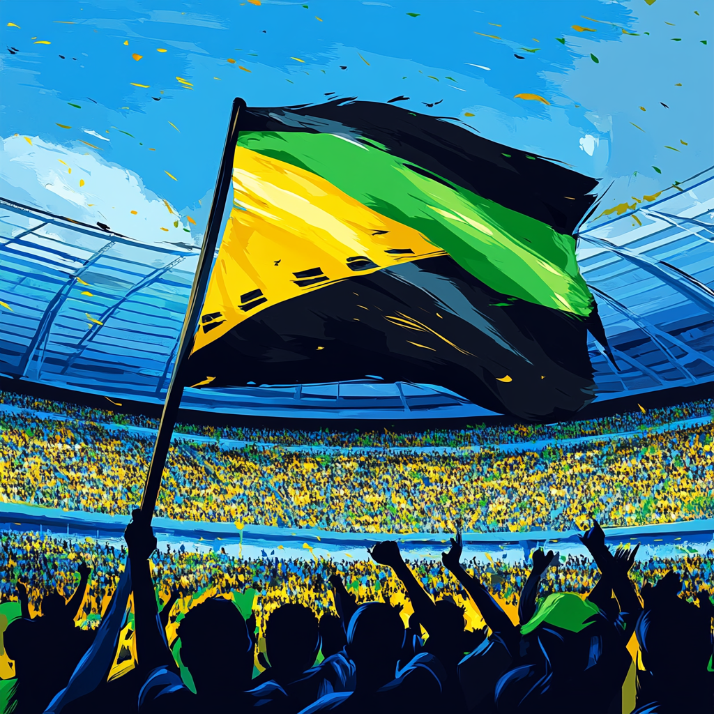 Passionate fans wave Tanzanian flag in stadium