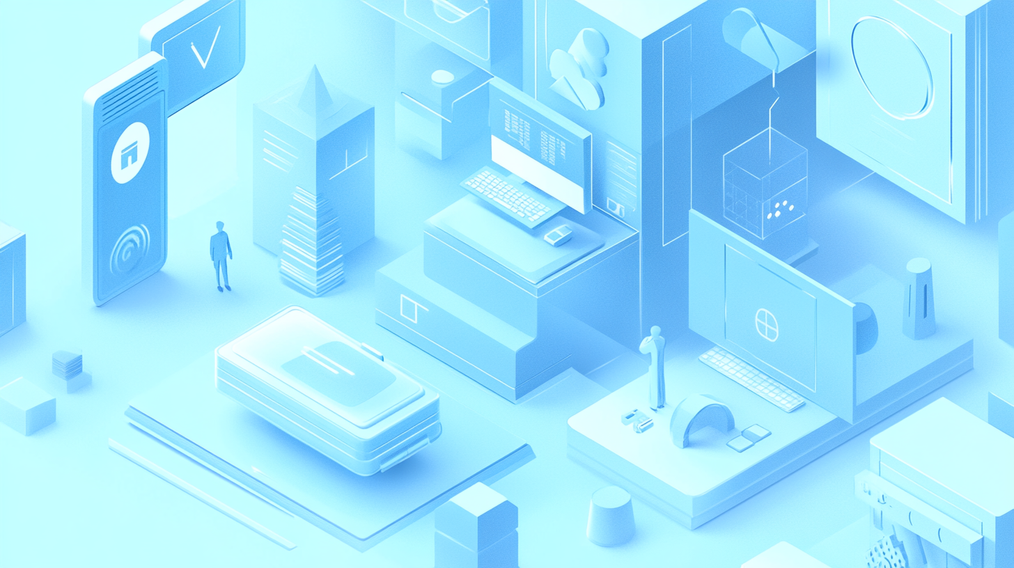 Pastel Blue Isometric Graphic: Advanced Science & Technology