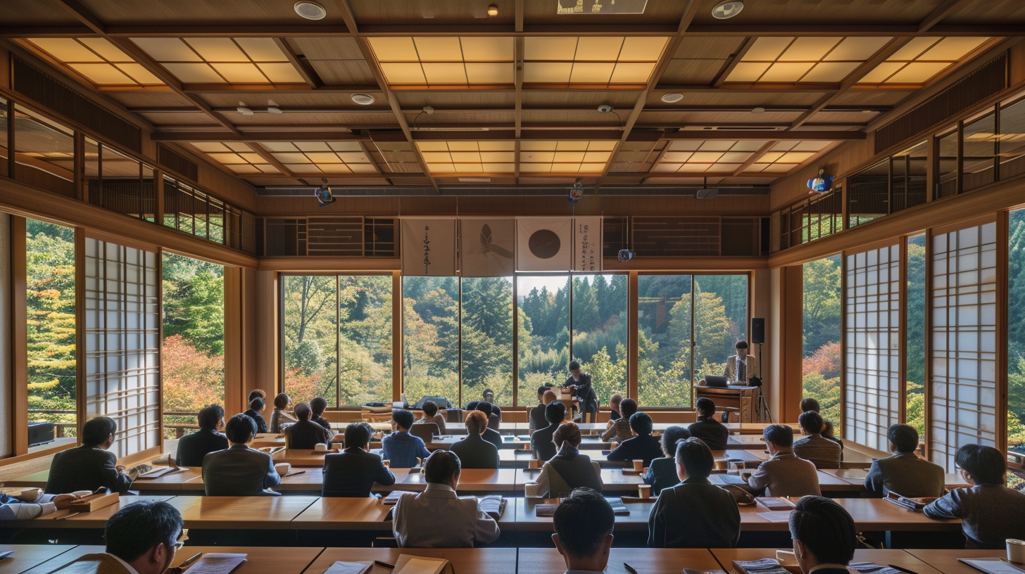 Pastors from around the world discussing in Japanese resort.