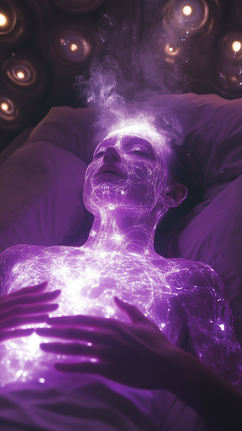 Peaceful Purple Figure Surrounded by Spiritual Energy