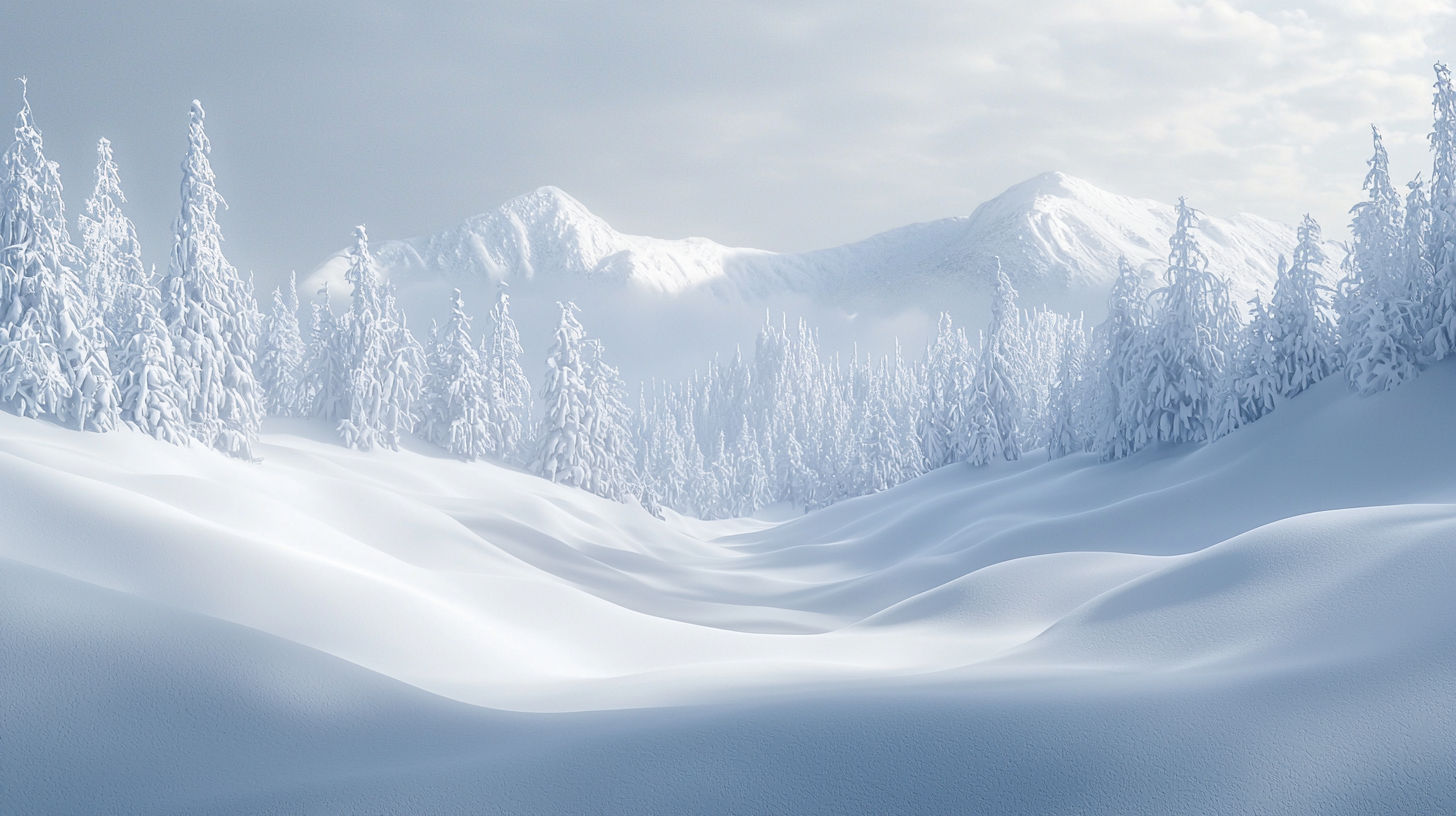 Peaceful winter scene of snowy mountain landscape.