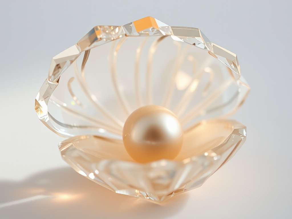 Pearl in crystal shell shimmering with ethereal glow.