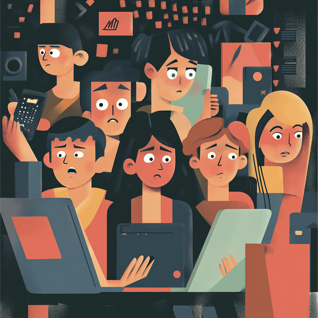 People Showing Concern Towards Technology - Vector Illustration