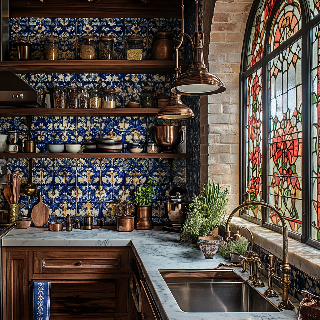 Persian Kitchen: Artistic Tiles, Rustic Charm, Warm Ambiance