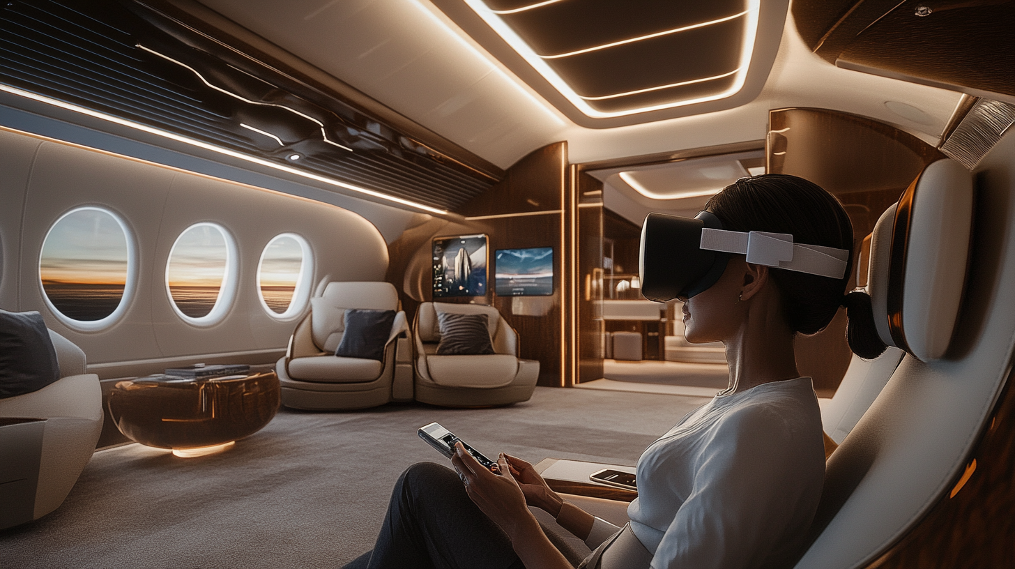 Person in VR goggles seeing VIP custom aircraft design