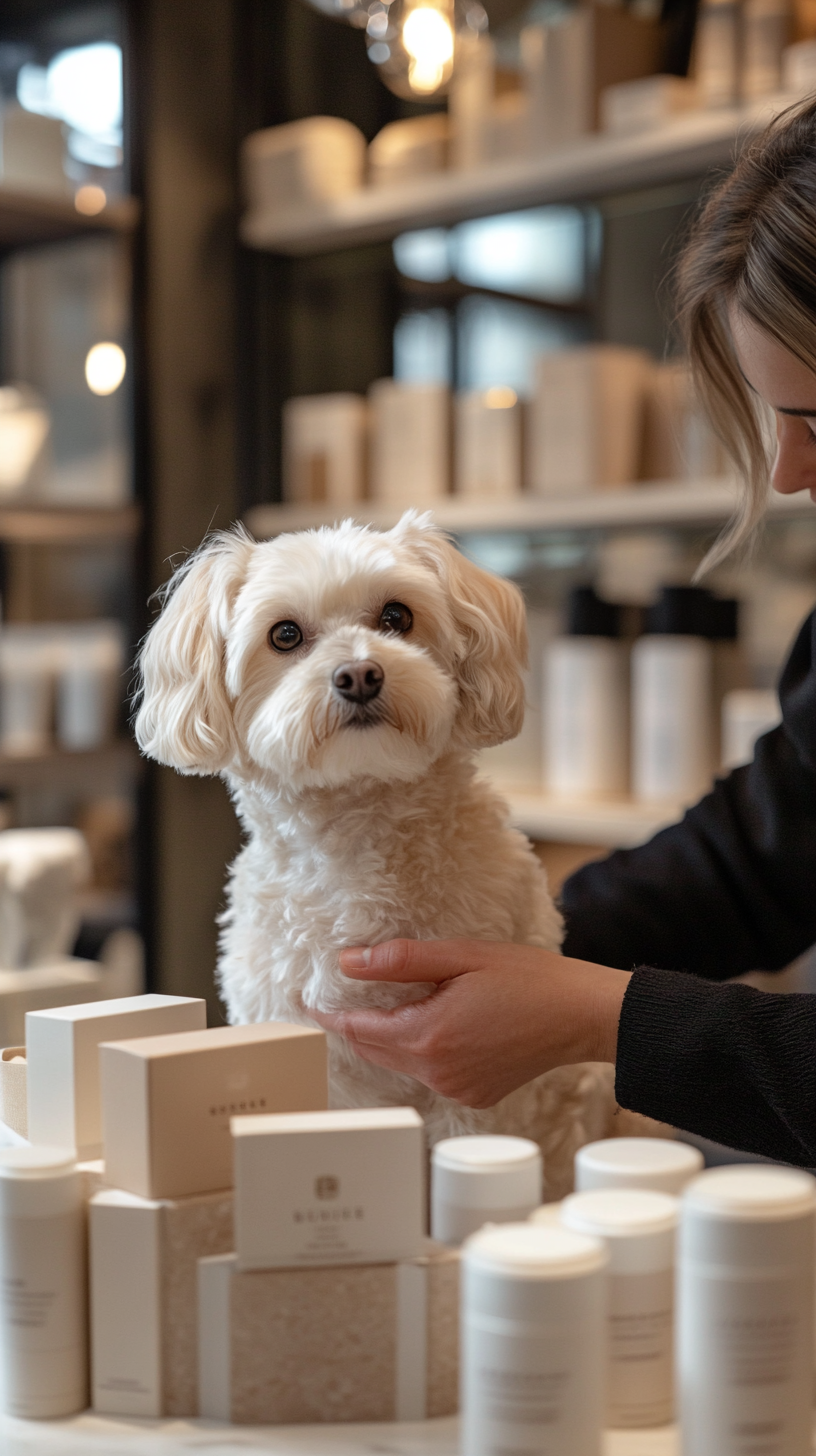 Pet Shop Owner Grooming Show Dog in Luxury Boutique