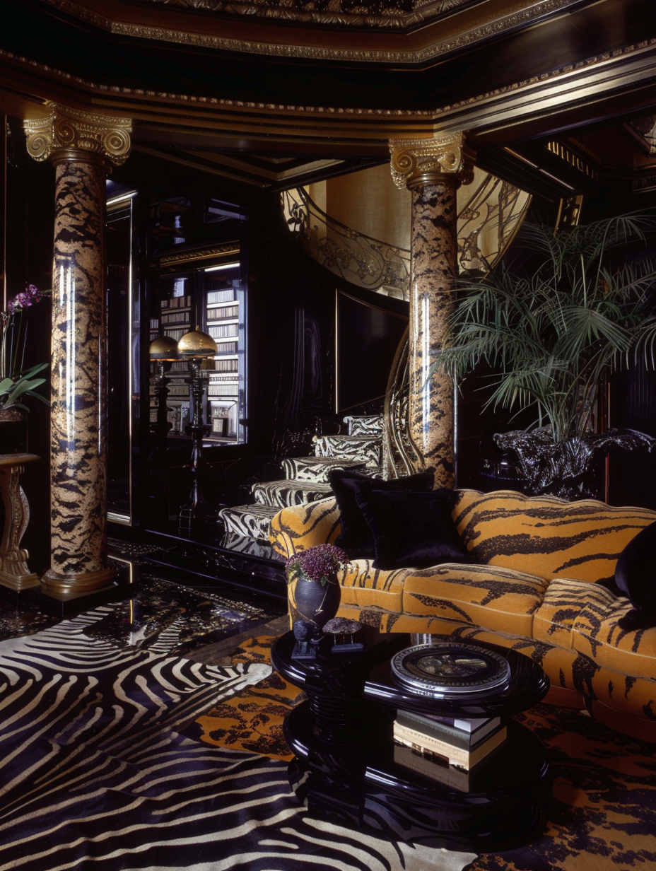 Photo of Art Deco living room with opulent details.